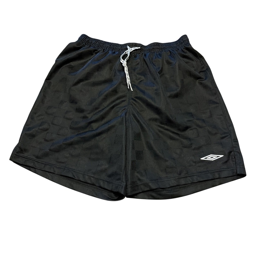 VTG Umbro Men's M Soccer Shorts Mesh Lined Black Checkered 105742 CA07820